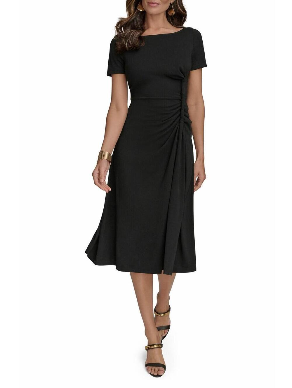 New Donna Karan New York Twist Detail Knit Midi Dress In Black Sz 6